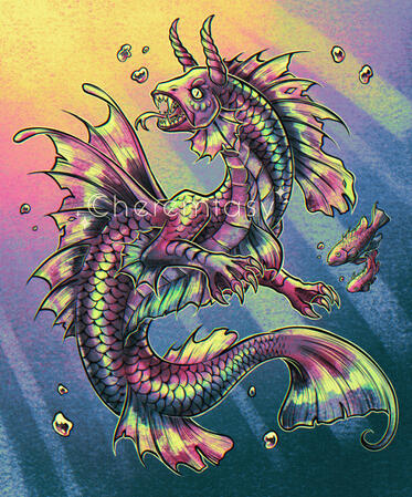 Entry for a "Draw your prompt" event (Prompt was "Draconic Sea Bass").