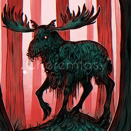 Entry for a "Draw your prompt" event (Prompt was "Ghastly Moose").
